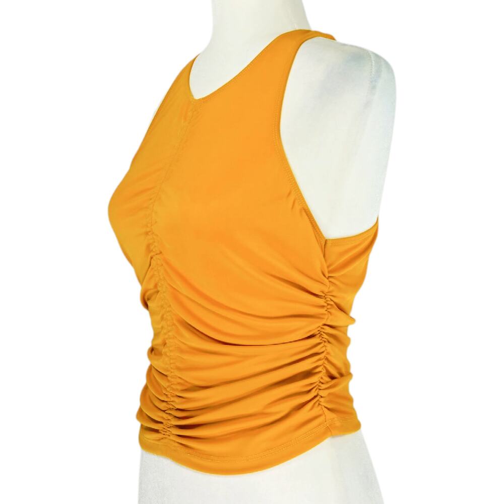 ASTR The Label Ruched Tank Top Gathered Mustard Stretch L Y2K Night Out Festival